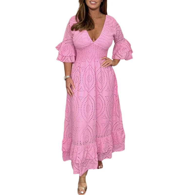 Embroidery Anglaise Frill Sleeve Midi Dress - Image 10