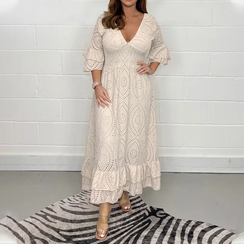 Embroidery Anglaise Frill Sleeve Midi Dress - Image 11