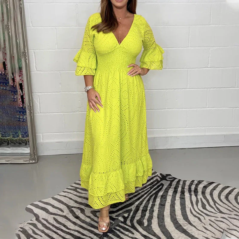 Embroidery Anglaise Frill Sleeve Midi Dress - Image 12