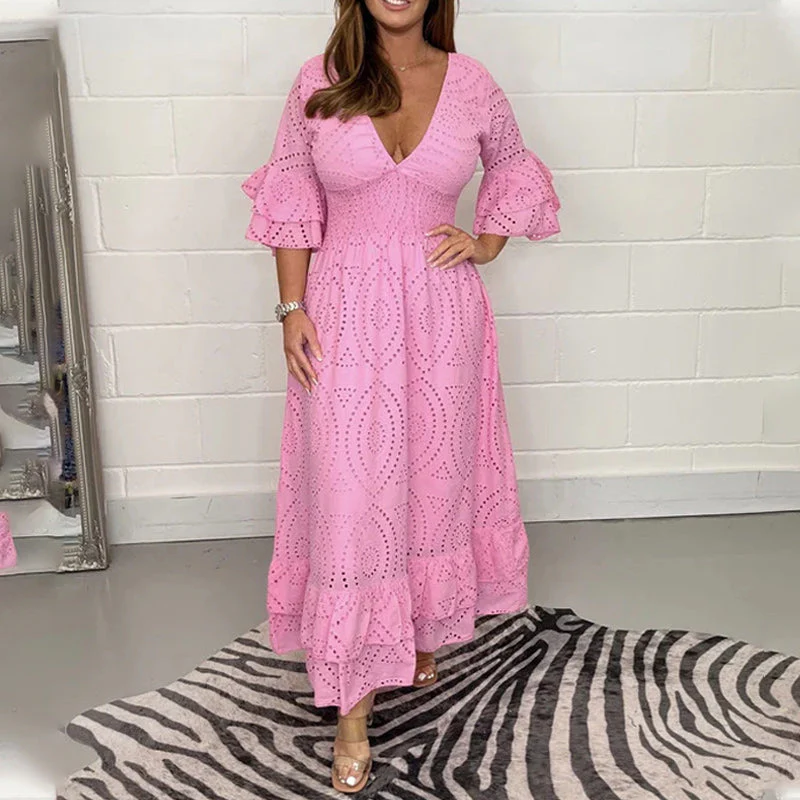 Embroidery Anglaise Frill Sleeve Midi Dress - Image 13