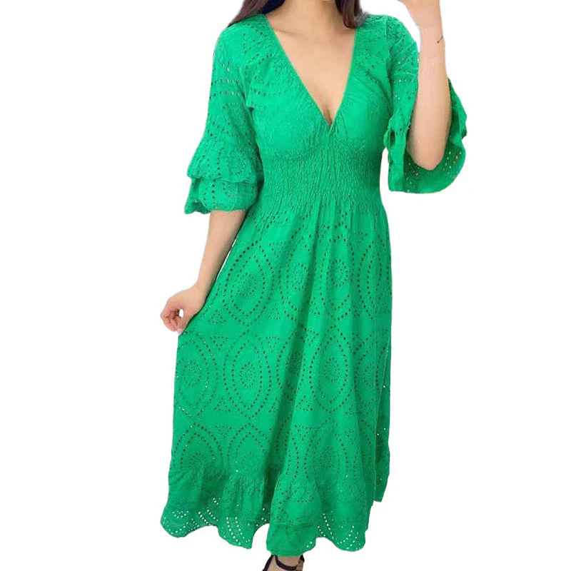Embroidery Anglaise Frill Sleeve Midi Dress - Image 5