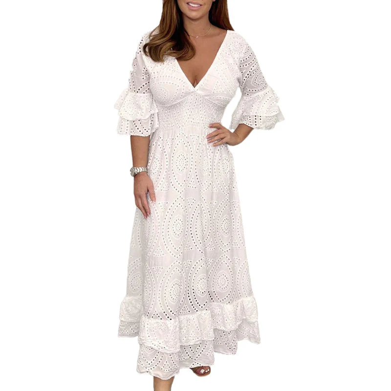 Embroidery Anglaise Frill Sleeve Midi Dress - Image 6