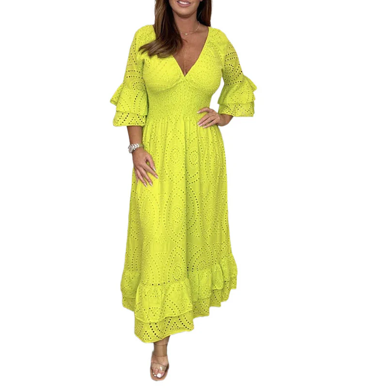 Embroidery Anglaise Frill Sleeve Midi Dress - Image 7