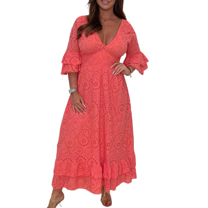 Embroidery Anglaise Frill Sleeve Midi Dress - Image 9