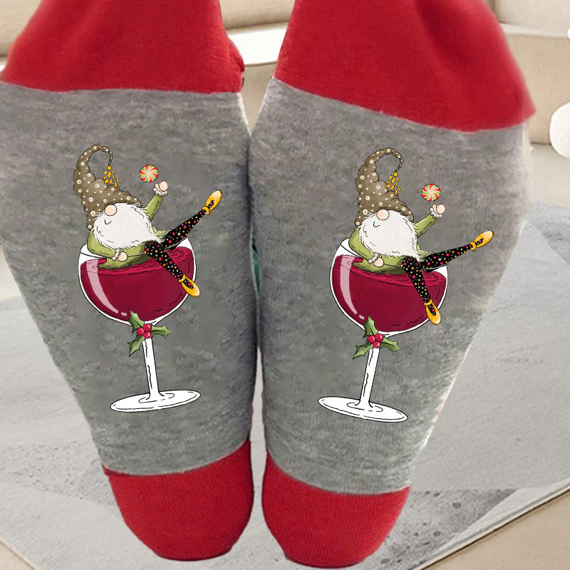 Gnome Wine Glass Unisex Crew Socks - Image 10