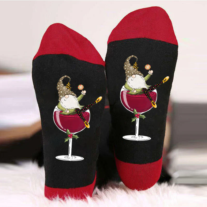 Gnome Wine Glass Unisex Crew Socks - Image 11