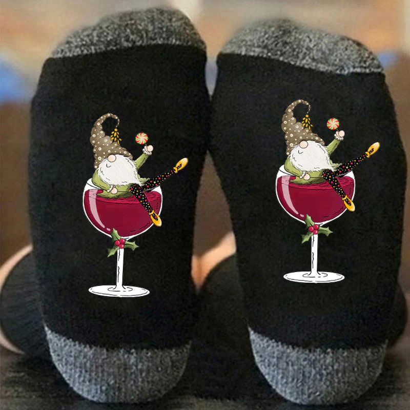 Gnome Wine Glass Unisex Crew Socks - Image 3
