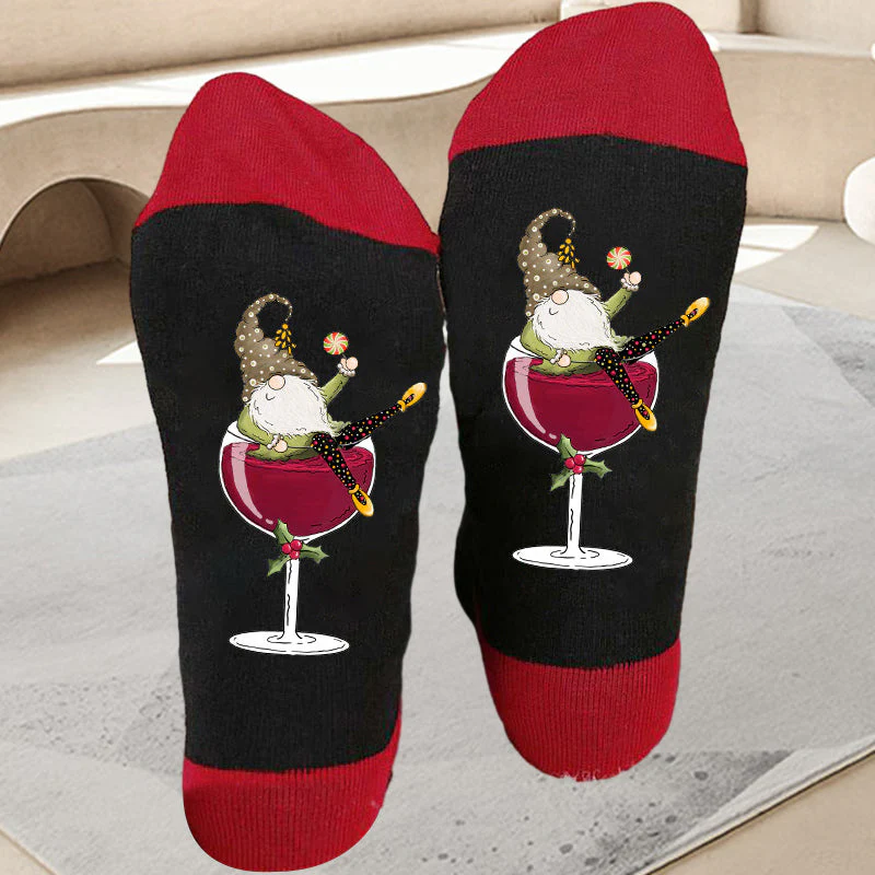 Gnome Wine Glass Unisex Crew Socks - Image 7