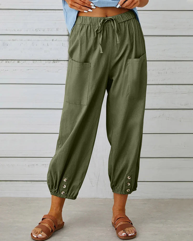 High waist button nine points pants - Image 3