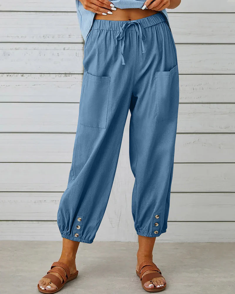 High waist button nine points pants - Image 7