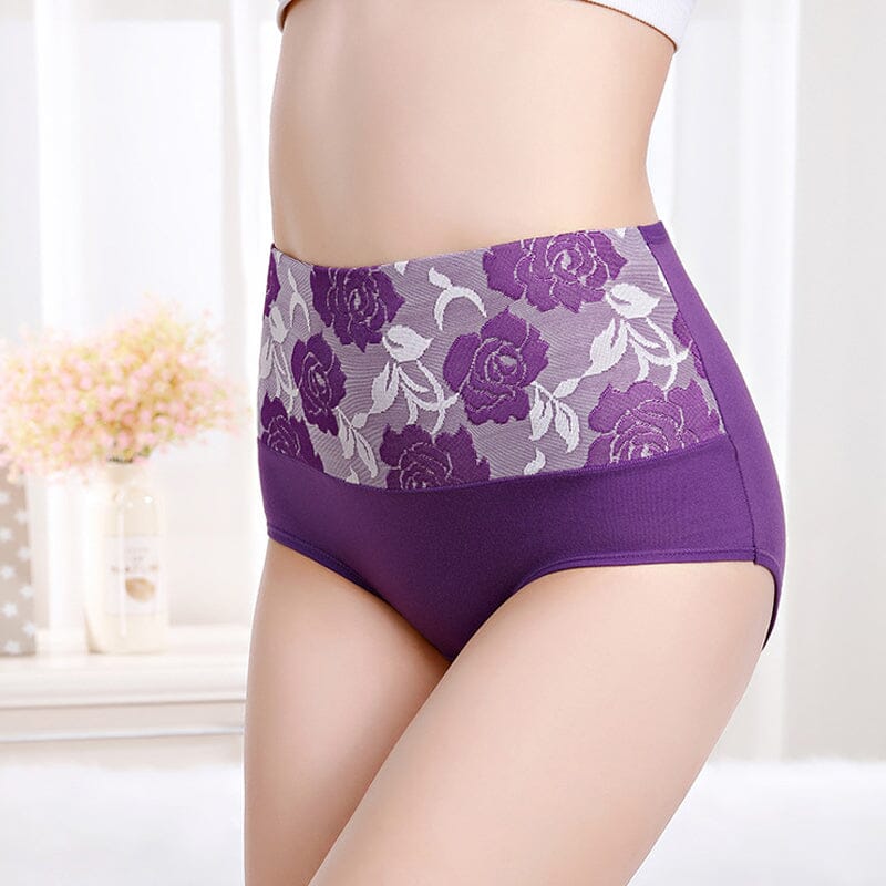 High Waist Cotton Print Flower Briefs - Image 4