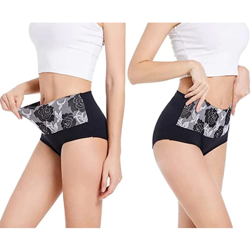 High Waist Cotton Print Flower Briefs - Image 8