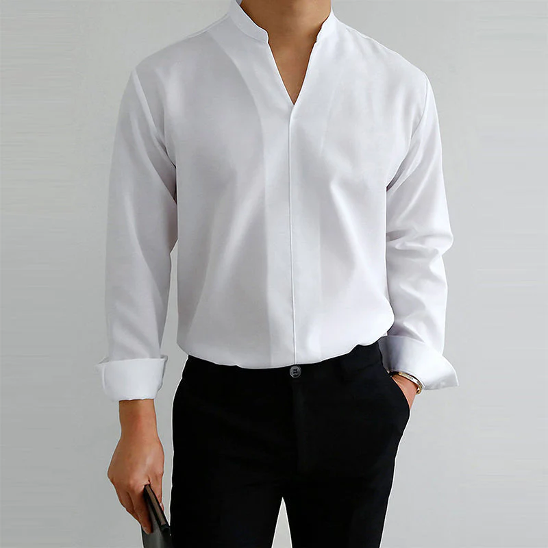 Men's Casual Solid Color V-Neck Long Sleeve Shirt - Image 11