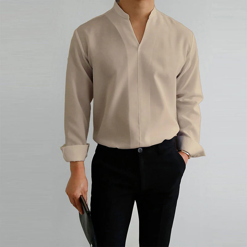 Men's Casual Solid Color V-Neck Long Sleeve Shirt - Image 7