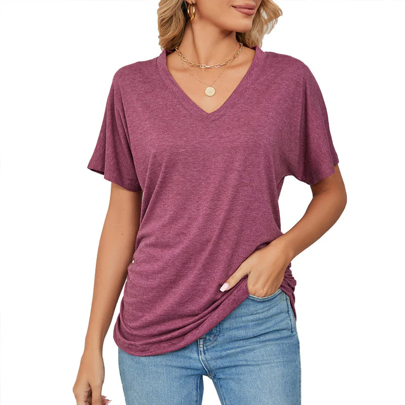 New Casual Pullover V-Neck Solid Color Loose Ladies Tops - Image 10