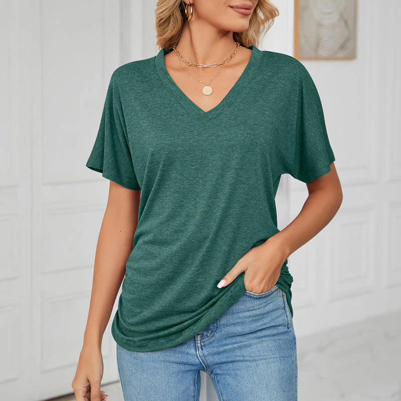 New Casual Pullover V-Neck Solid Color Loose Ladies Tops - Image 13