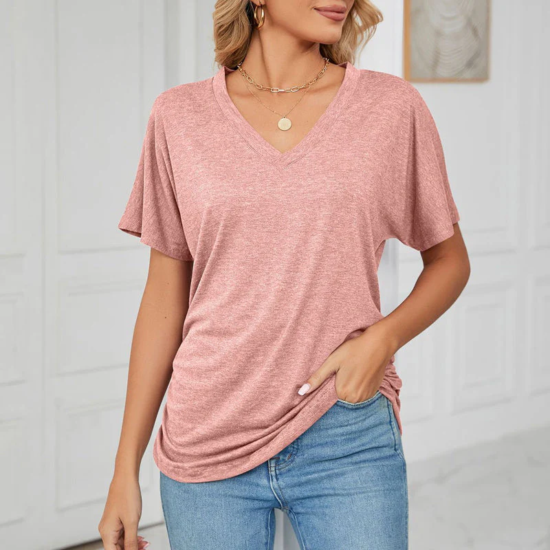 New Casual Pullover V-Neck Solid Color Loose Ladies Tops - Image 15