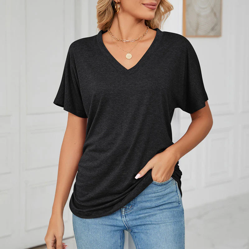 New Casual Pullover V-Neck Solid Color Loose Ladies Tops - Image 17