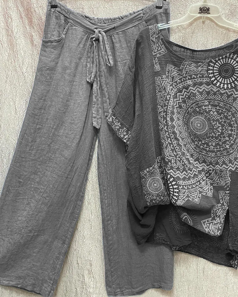 Printed blouse and elastic waist pants two-piece set - Image 3