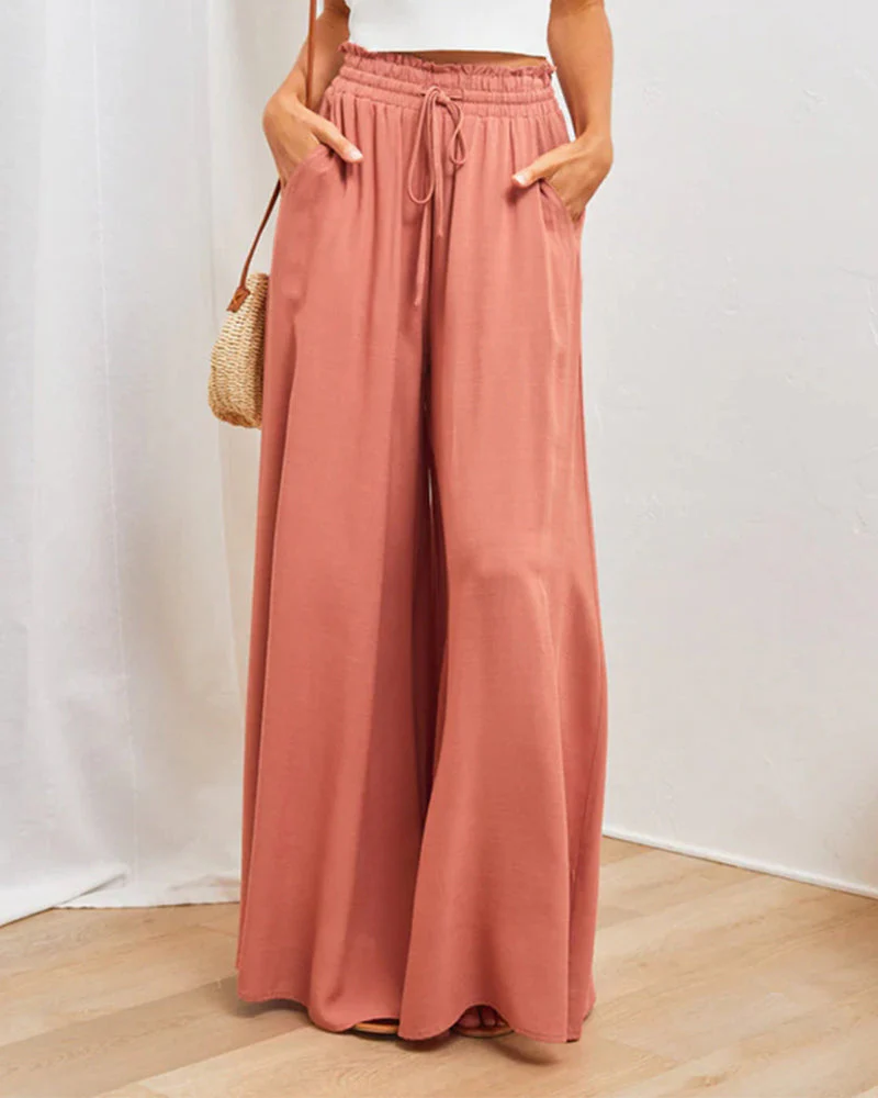 Solid Color High Waist Pants - Image 3