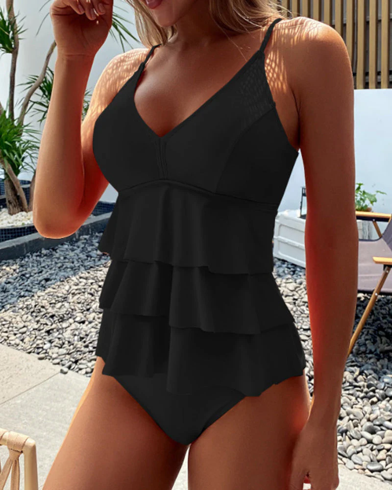Solid color ruffled split tankini - Image 4