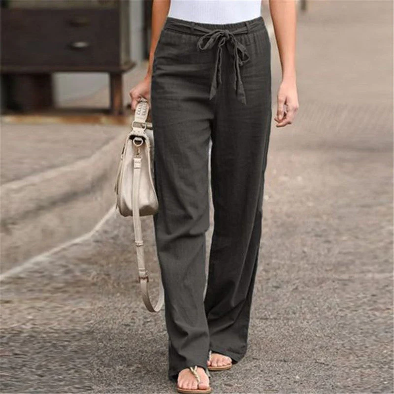 Summer Elastic Lace Up Straight Pants - Image 11
