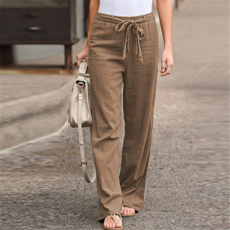 Summer Elastic Lace Up Straight Pants - Image 12