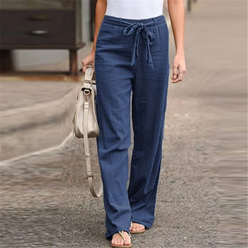 Summer Elastic Lace Up Straight Pants - Image 3