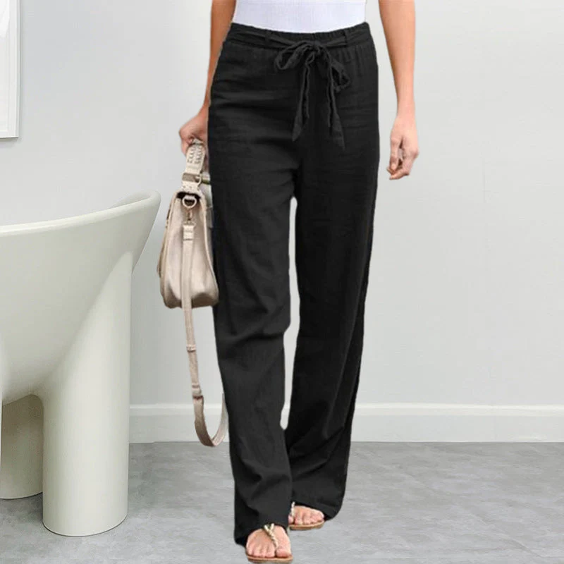 Summer Elastic Lace Up Straight Pants - Image 4