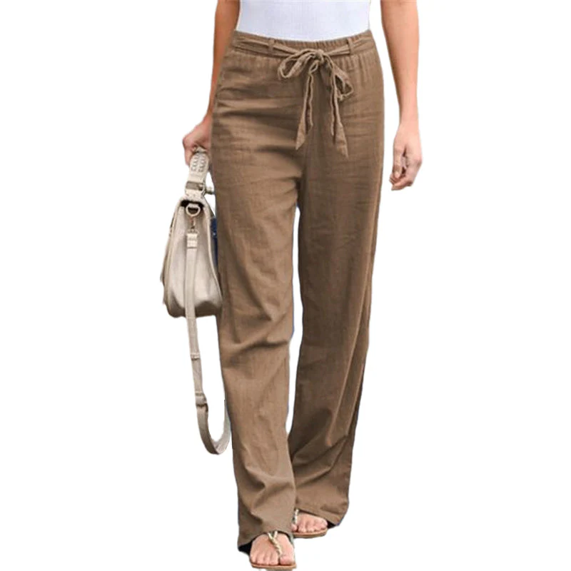 Summer Elastic Lace Up Straight Pants - Image 5