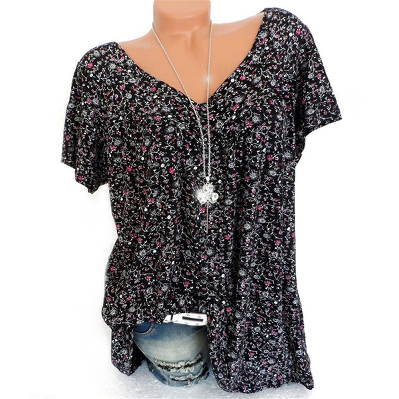 V-neck Loose Short sleeve Print Casual Women's T shirt - Image 3