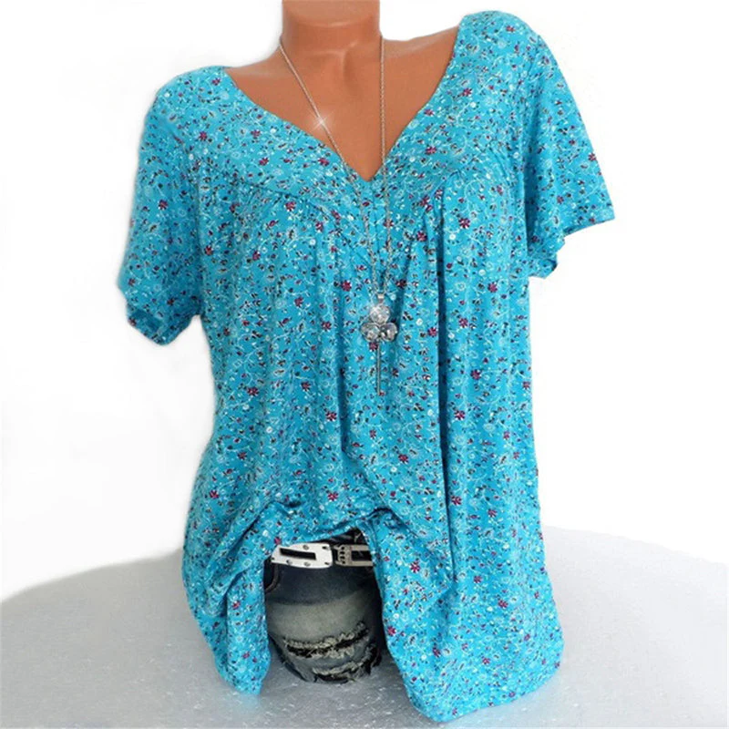 V-neck Loose Short sleeve Print Casual Women's T shirt - Image 5