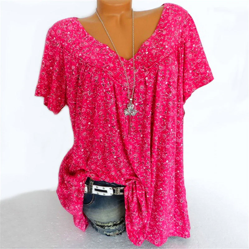 V-neck Loose Short sleeve Print Casual Women's T shirt - Image 7