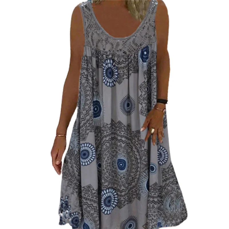 Women Summer O-Neck Sleeveless Print Dress - Image 10