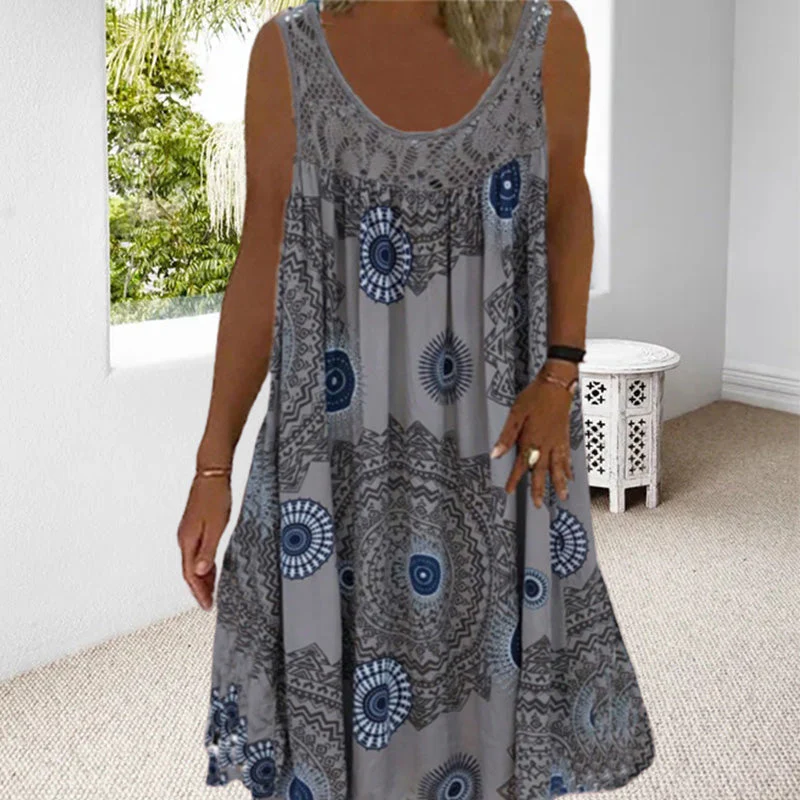 Women Summer O-Neck Sleeveless Print Dress - Image 24