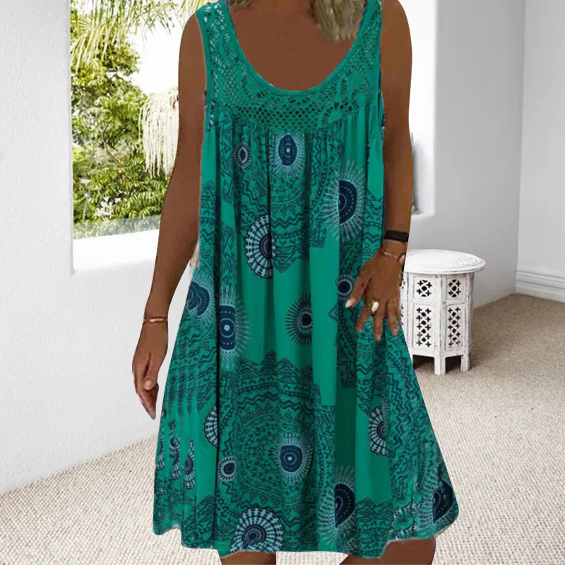 Women Summer O-Neck Sleeveless Print Dress - Image 25