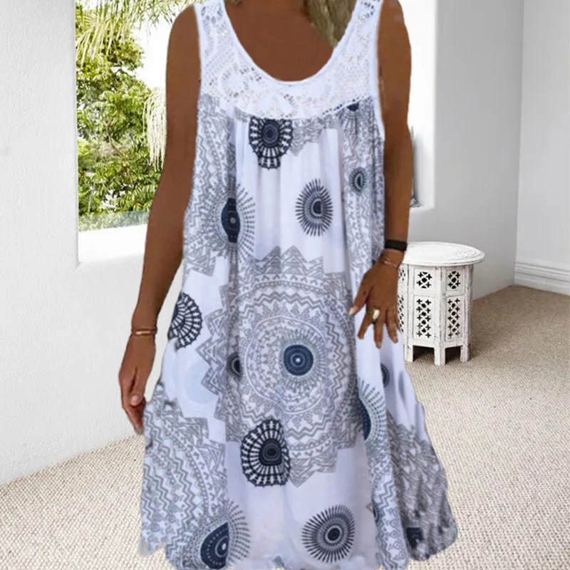Women Summer O-Neck Sleeveless Print Dress - Image 30