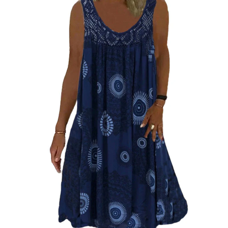 Women Summer O-Neck Sleeveless Print Dress - Image 9